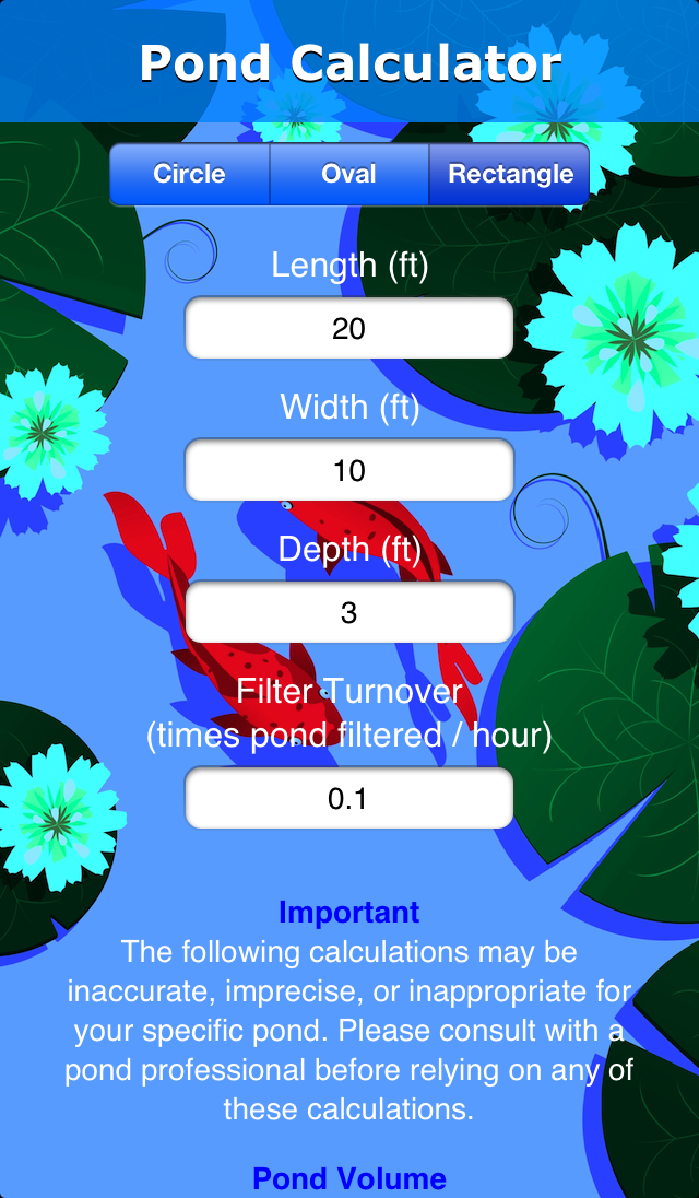 iPhone Screenshot - Rectangular Pond Input