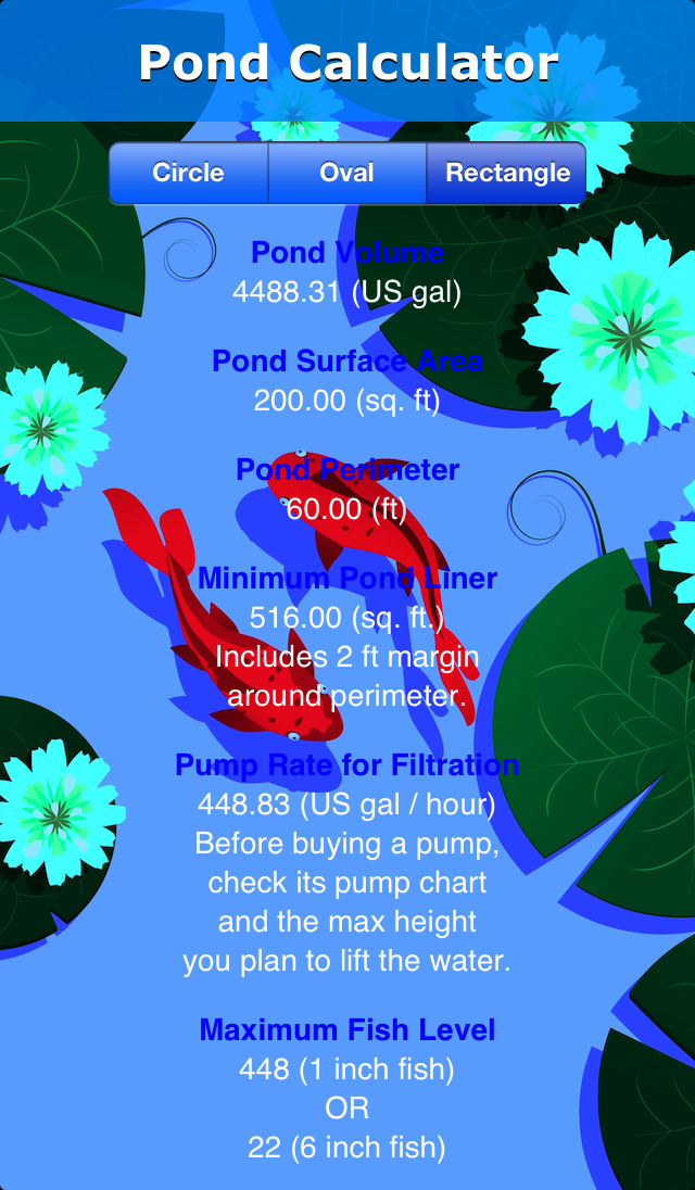 iPhone Screenshot - Rectangular Pond Output